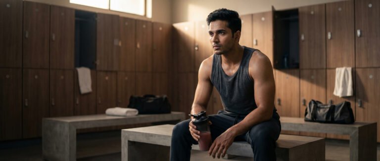 Best Pre Workout Supplement in India for Energy, Focus, Strength & Muscle Performance man taking pre workout supplement before gym session in India for energy and focus